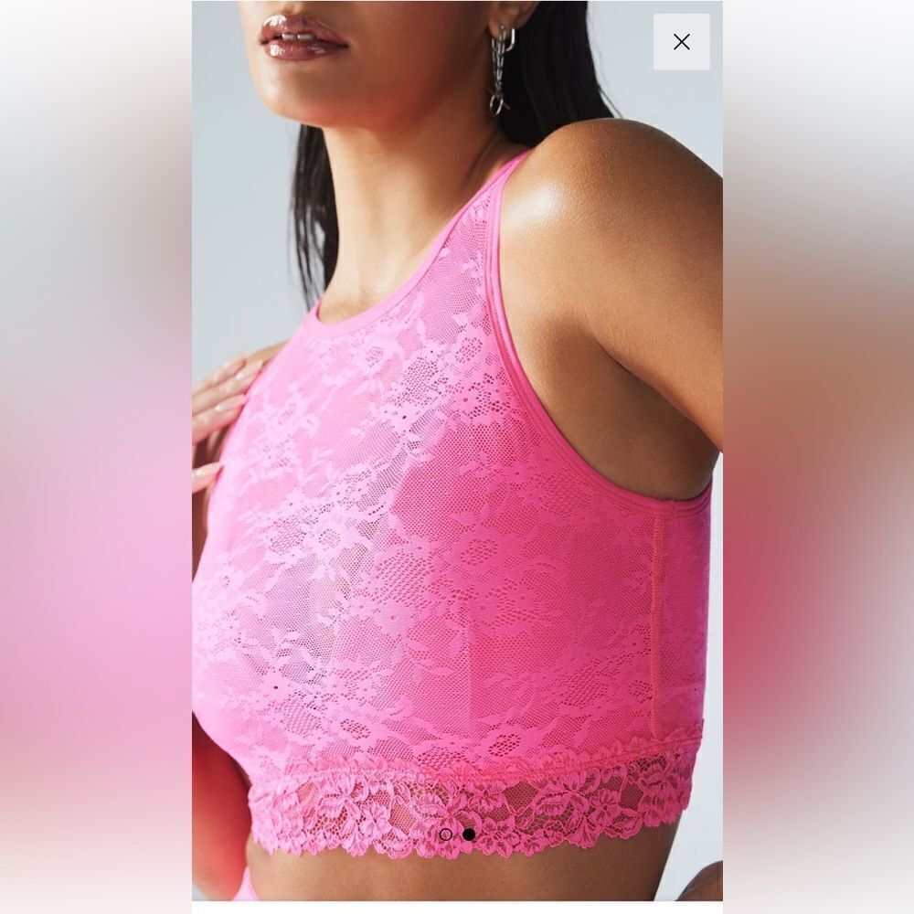 Savage x FENTY Lace Race High Neck Sports Bra Pink Size Small